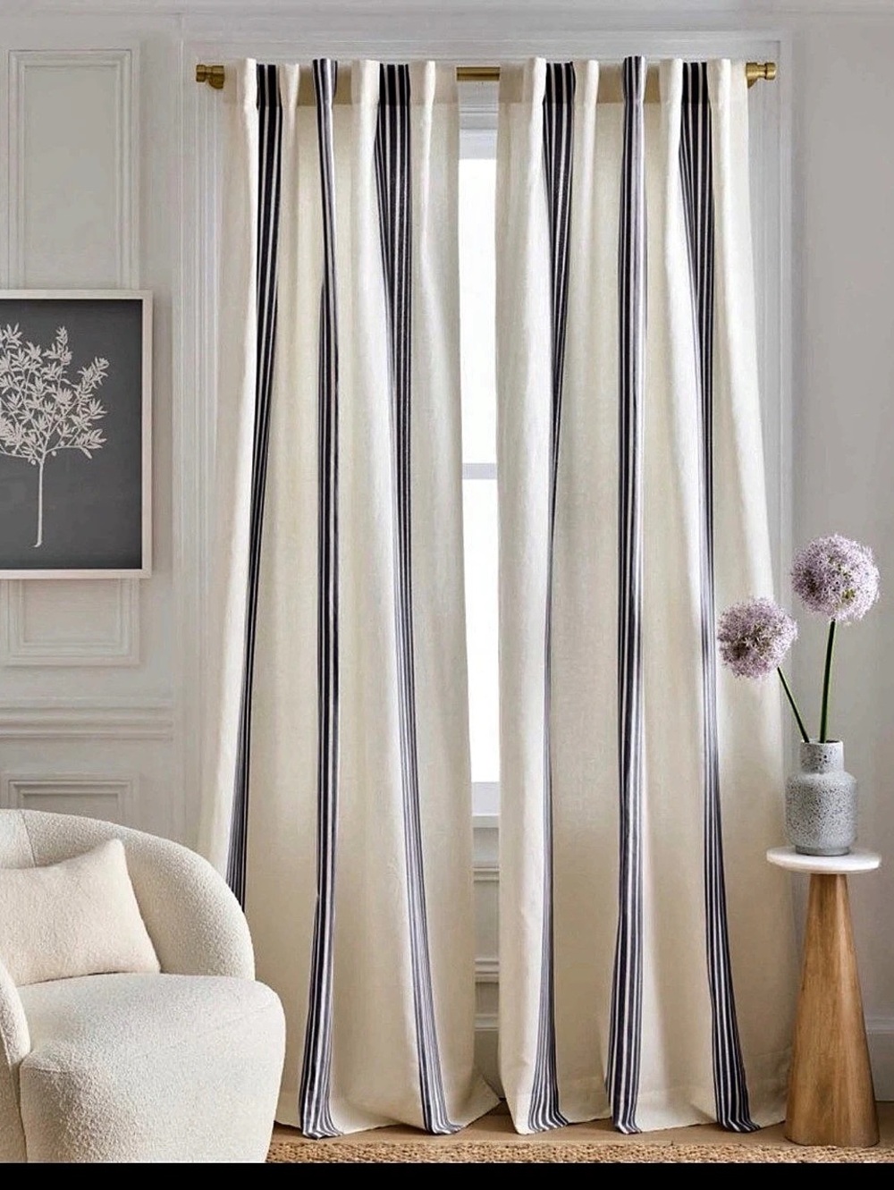 Quince Coastal Stripe Linen Cotton Curtain in Cream & Gray